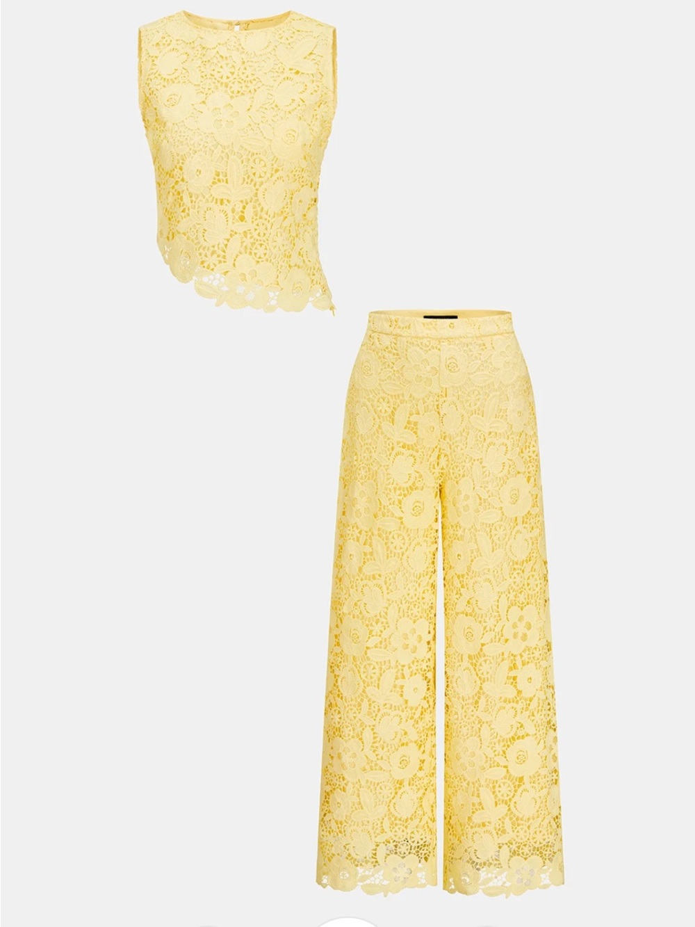 Commense Lace Crop Top & Wide-Leg Pant Set - Yellow XL